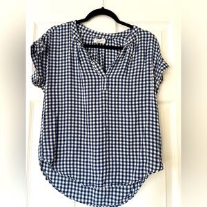 Velvet by Graham & Spencer Blue Gingham Checked Dolman Sleeve Shirt Small Cotton